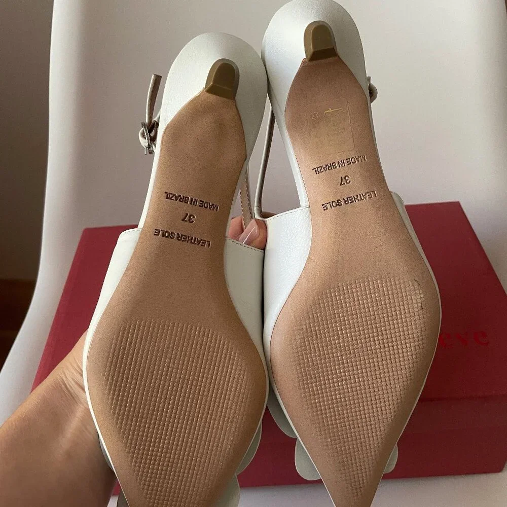 NIB Maeve Floral Slingback Heels Anthropologie Kitten Heel Sandals in White 37 - Picture 10 of 10